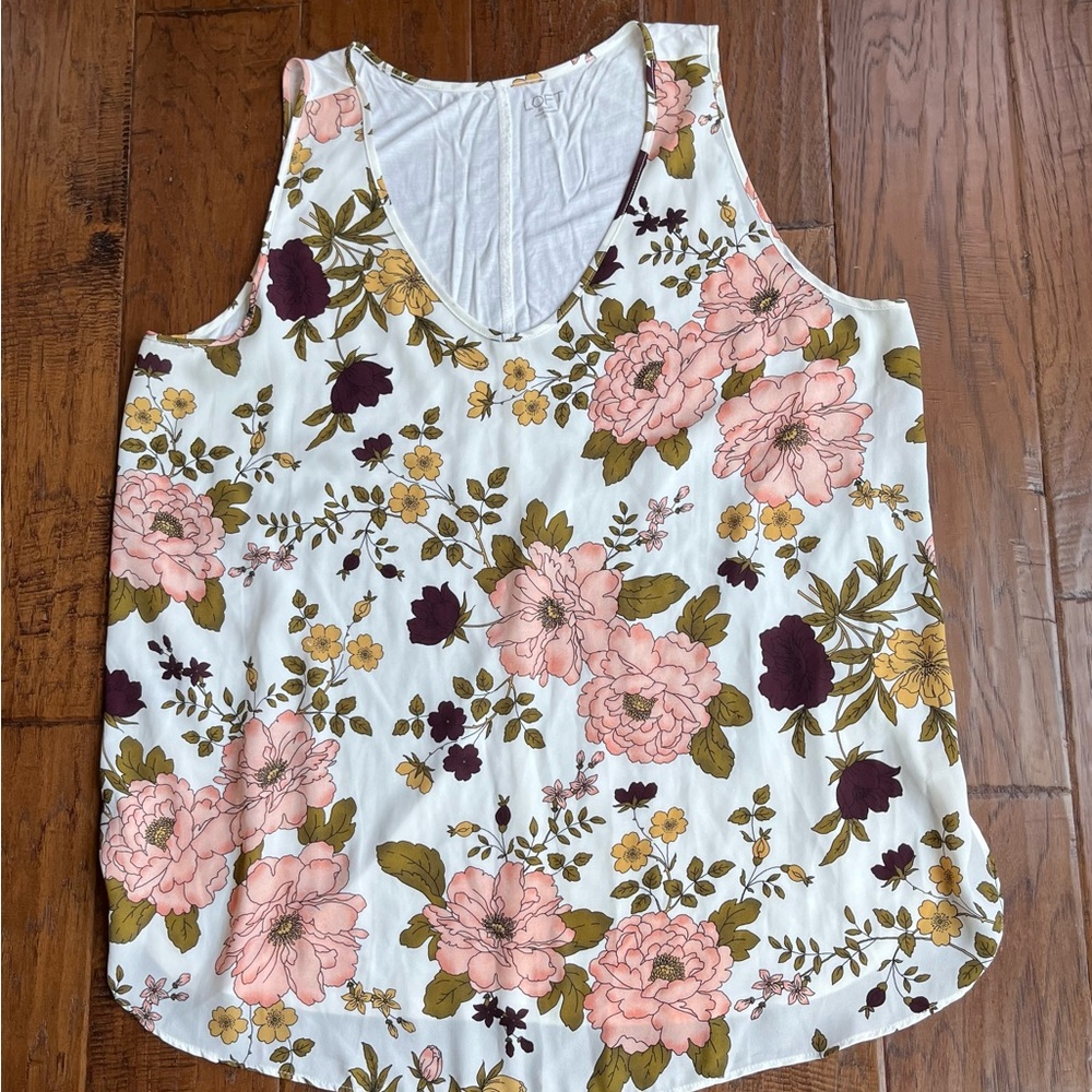LOFT Pink, white, green & maroon Sleeveless Tank Top Relaxed Fit.  Dressy!